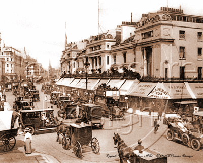 Regent Street with Motorised & Growler Cabs in London c1910