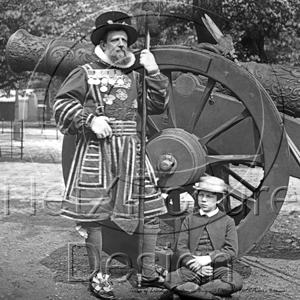 Tower of London Warden together with a young Lad in London c1890s