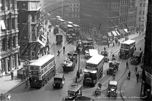 Queen Victoria Street from the Bank Junction in The City of London c1933