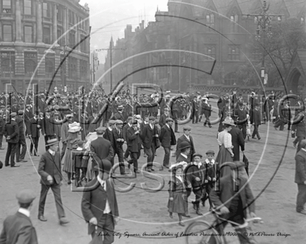 Ancient Order of Foresters procession through City Square, Leeds in Yorkshire c1900s