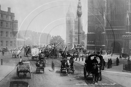 Parliament Square from Victoria Street in Westminster, Central London c1890s.