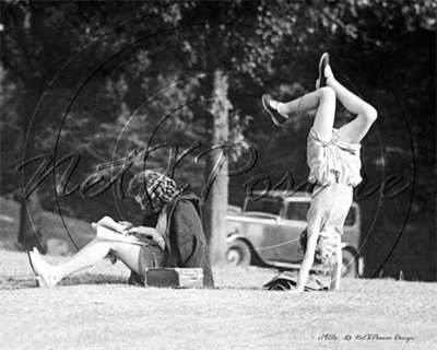 Picture of Misc - Kids, Girls and Cart Wheel c1920s - N1300