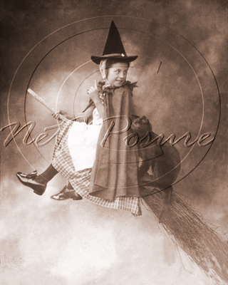 Picture of Misc - Kids, Young Girl on Broom Stick c1930s - N1032
