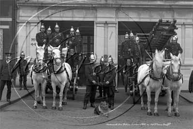 Horse pulled Fire Engines along with the Fireman of Clerkenwell Fire Station in London c1909