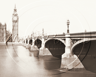 Westminster Bridge & St Stephen's Tower containing the Big Ben bell in London c1890s