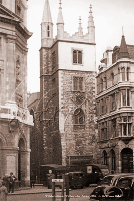 St Marys Axe, St Helens Church, corner of Leadenhall Street and Lime Street in the City of London c1950s