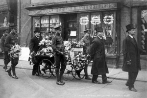 The Funeral of a Territorial Soldier entering Peach Street, Wokingham in Berkshire in WW1 c1910s