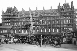 Charing Cross Station with Cabs in London c1900s