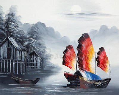 Picture of Landscapes - Chinese Junk Boat - O086