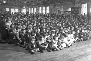 School hall full of Chiswick evacuees in London during WWII