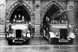 Fire Engines in the old Fire Station, Town Hall, Wokingham in Berkshire c1940s
