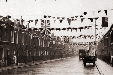 Coronation Decorations, Henry Street now called Oval Way, Vauxhall, Kenningtion in South East London April 1937