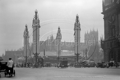 Picture of London - Westminster, Parliament Square, Coronation Decorations Houses of Parliament, c1937 - N5318